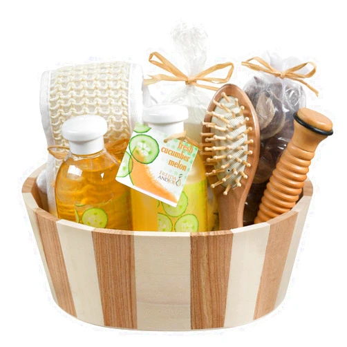 Freida and Joe Wooden Massage & Reflexology Kit for Women at-Home Spa Kit for All-Over Body Relaxation & Rejuvenation with Fresh Cucumber Melon Aromatherapy Bath & Body Set