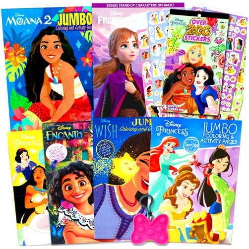Bendon Disney Princess Coloring Book Activity Set for Kids – Bundle with 6 Coloring Books Featuring Disney Princess, Encanto, Moana and Frozen