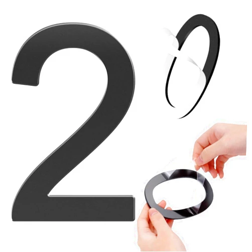 GLDonee Self-adhesive 6 Inch House Numbers Acrylic House Number Modern House Numbers Black Mailbox Numbers for Outside Address Home Number for Apartments Office Hotel Room (Number 2)