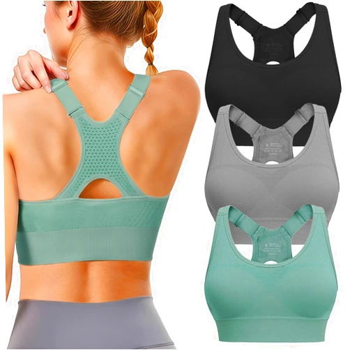 Tmeefee Adjustable Sports Bras for Women: 3 Pack High Support Padded Racerback Sport for Large Bust Workout Running Gym