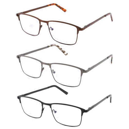 CRGATV 3-Pack Reading Glasses for Men Blue Light Blocking Metal Full Wide Frame Computer Readers