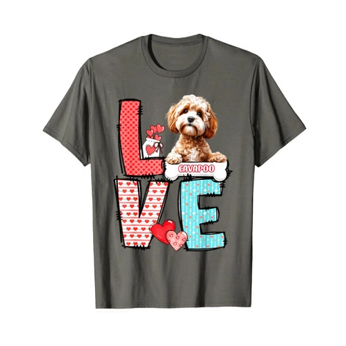 Cute Cavapoo Valentines Day Gifts LOVE Cavapoo Dog Happy Valentines Day T-Shirt
