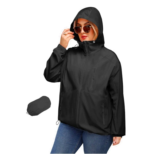 Avoogue Plus Size Womens Rain Jacket with Hood Waterproof Raincoats Lightweight Packable Outdoor Trench Coat XL-5XL