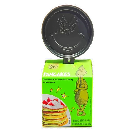 Ten Acre Gifts Dr Seuss The Grinch Pancake Mix and Pan Gift Set, Easy Instant Baking Mix with Round Frying Pan and Green Food Coloring, 6 oz