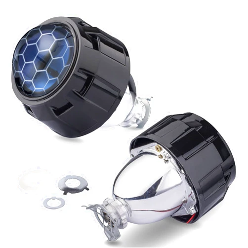 YUFANYA 2.5 Inch Honeycomb Bixenon Projector Lens with Black Shrouds High/Low Beam Function Fit for H1 H4 H7 Car Motorcycle Retrofit