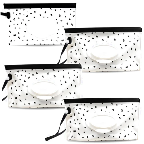 Fnydvis Baby Wipe Dispenser,Portable Wipes Holder,Refillable Wipes Container,Baby Wipes Bags,Reusable Travel Wet Wipe Pouch (4Pack)