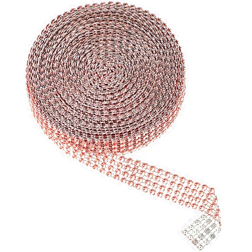 BEARHORN Rhinestone Diamond Mesh Ribbon 1 Roll 8 Row 10 Yards Silver Bling Diamond Wrap Ribbon for Wedding Cakes, Birthday Decorations, Party Supplies, Arts Rhinestones for Crafts (Rose Gold)