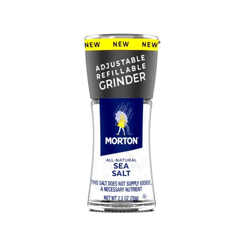 Morton Sea Salt, Grinder, All-Natural, Adjustable & Refillable, Ideal for Cooking, Seasoning, and Finishing, (2.5 oz), 6-Pack