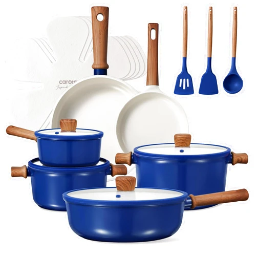 CAROTE Ceramic Cookware Set, Non Stick Pots and Pans Sets, 18pcs Pot and Pan Set Non Stick, Cooking Induction Cookware