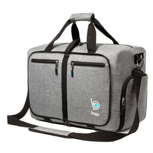 Bago Foldable Duffel Bags for Traveling Women & Men - 40L Sports Packable Duffle Bag for Travel with Shoe Compartment - Water Repellant, Heavy Duty, Lightweight Folding & Collapsible (SnowGray)