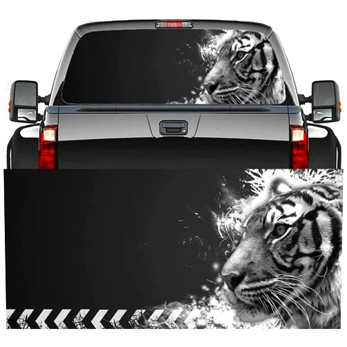 AYJIB 3D Tiger Rear Window Perforated Decal Decal Decor Truck Window Back Stickers Perforated Vinyl Graphic Wrap Stickers - Fit Most Car Truck SUV Van-58x18 inch