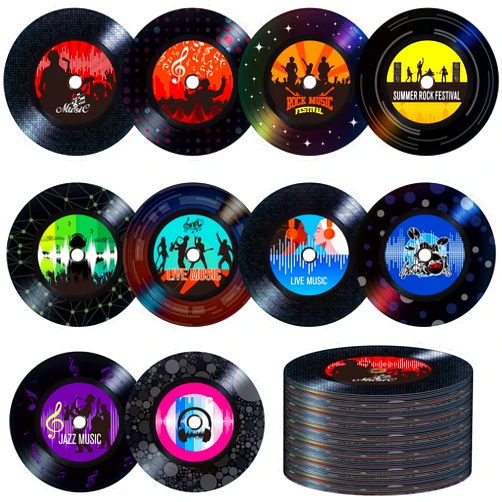 Gethelud 60 PCS Records Bulletin Board Cutouts, 10 Designs Bulletin Board Decoration Erasable with PET Film Jazz Rock Music Project Decoration Party Supplies for White Board Wall Party Favors (6” in Diameter)