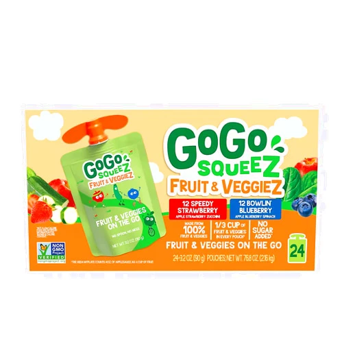 GoGo SqueeZ Fruit & VeggieZ Speedy Strawberry & Bowlin' Blueberry Applesauce Pouches (3.2 oz., 24 ct.) With TheOrangeGoat StoreFront Card