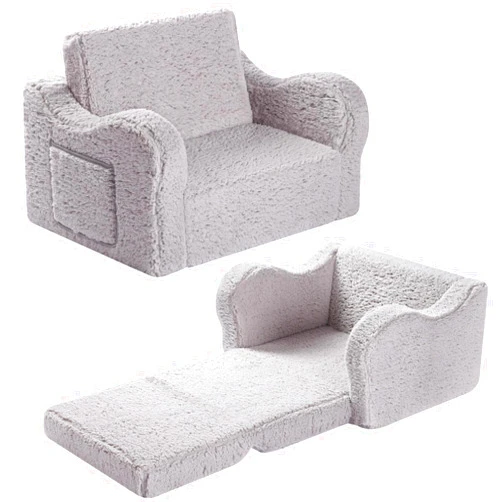 MOMCAYWEX Kids Chairs for Toddler, 2-in-1 Toddler Soft Sherpa Couch Fold Out, Convertible Sofa to Lounger for Girls and Boys, Grey
