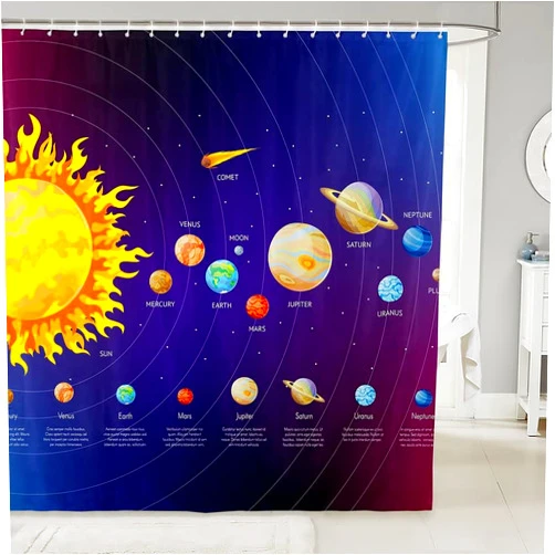 jejeloiu Solar System Bath Curtain Outer Space Shower Curtain for Kids Universe Planets Bathroom Shower Curtain Set Polyester Galaxy Blue Purple Decor Kids Bathroom Accessories 72