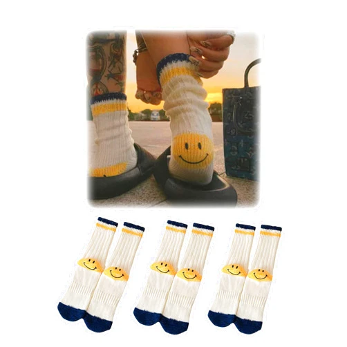 Ralxion 3 Pairs Smiley Face Socks, Cute Aesthetic Preppy Vintage Smiling Face Socks