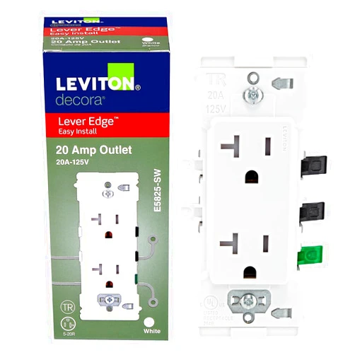 Leviton Lever Edge 20 Amp Tamper-Resistant Duplex Wall Outlet, E5825-W, White