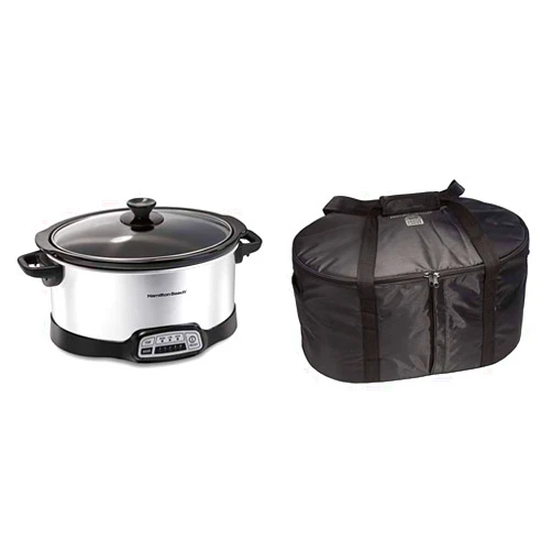 Hamilton Beach 7 Quart Programmable Slow Cooker with Flexible Easy Programming, Dishwasher-Safe Stoneware & Glass Lid, Silver, 112 in Capacity