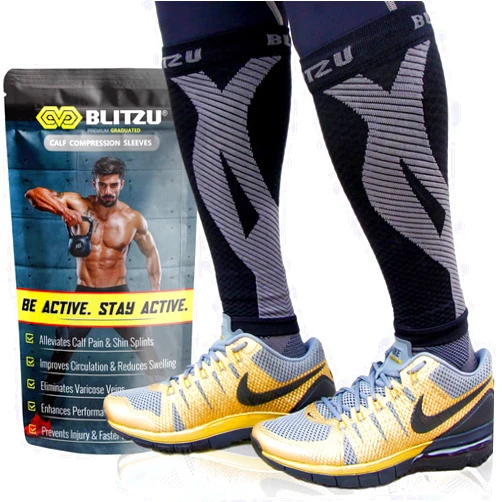 BLITZU Calf Compression Sleeve for Men & Women Footless Compression Socks Support Runners Leg Sleeve Shin Splints Pain Relief