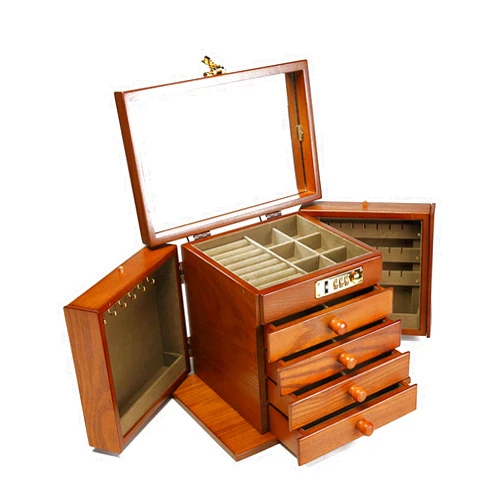 LOYALHEARTDY Wooden Jewelry Box Organizer with Combination Lock and Mirror, 5 Layers Large Wooden Jewelry Storage Box for Jewelries, Ring, Necklace and Watches, Gift for Girls or Women (5 layers, Style 1)