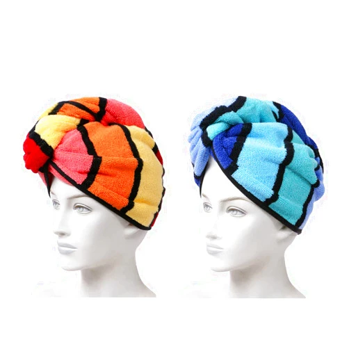 Anller 2 Pack 100% Cotton Hair Towel Wrap, Hair Drying Towel with Button for Women, Dry Hair Hat, Shower Head Towel (Orange & Blue)