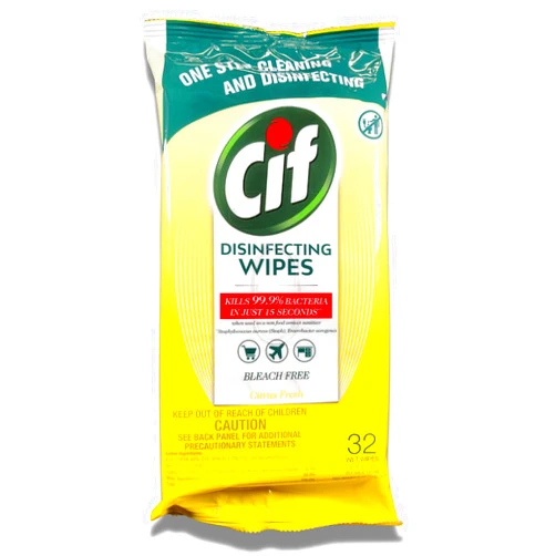 Fine Life Products Cif Multi Surface Disinfecting Hand Wet Citrus Wipes for All Hard Non Porous Surfaces, Remove 99 Percent of Diseases, 32 Count