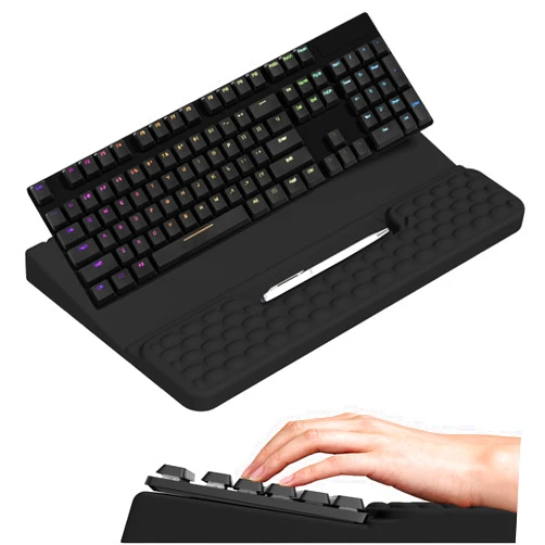 RVSEDYU Keyboard Stand with Wrist Rest, Computer Keyboard Pad with Wrist Support, Ergonomic Keyboard Riser Holder Lift Tray, Soft Memory Foam Desk Wrist Pad for Office, Home, School - Black