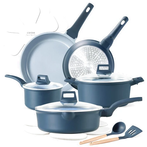 CAROTE 14 Pcs Ceramic Cookware Set, Pots and Pans Set Non Stick with Ceramic Coating, Induction Kitchen Sets