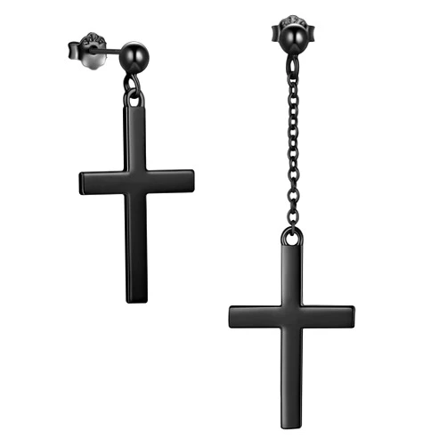 Besilver Mens Cross Earrings Stud Asymmetric Cross Dangle Earrings for Mens Black Gun Plated Over 925 Sterling Silver Cross Drop Earrings for Women Christmas Gifts Thanksgiving Gift for Her Him FE0090K