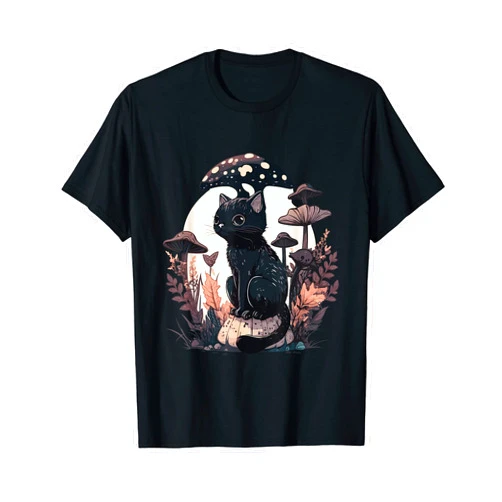Cottagecore Aesthetic Cat With Mushroom Hat Gifts Cottagecore Aesthetic Cat with Mushroom Hat Morels Kawaii T-Shirt