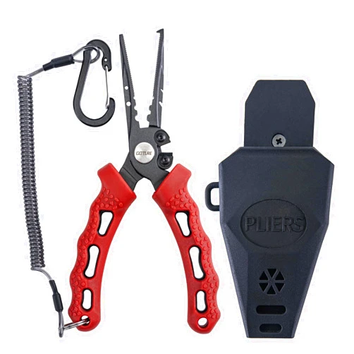 Goture Fishing Pliers, Saltwater Line Cutter with Split Ring Pliers, Fishing Hook Remover, Corrosion Resistant Fishing Needle Nose Pliers with Sheath Lanyard, Fishing Gear Gifts for Men