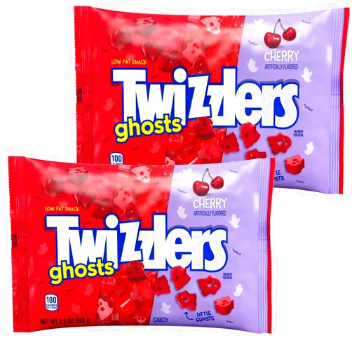 SWEETSIDE CANDY CO. Twizzler Ghosts Cherry Candy - Halloween Candy Cherry Licorice. 2 Pack