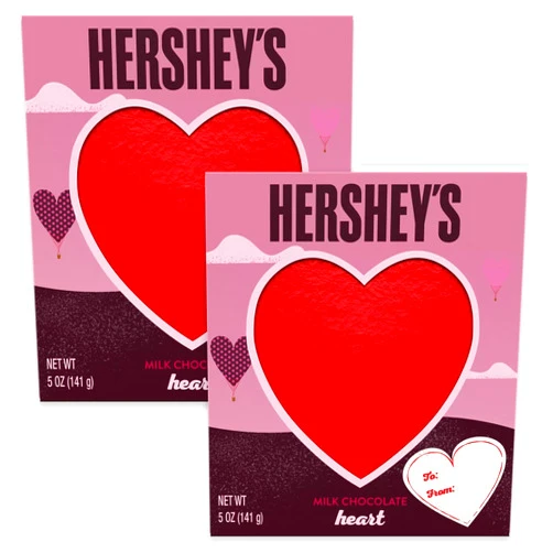 CHAIN & JO SWEETS Hershys Milk Chocolate Heart Chocolate Gift - Candy Heart 5oz 2 Boxes Gifts - Individually Wrapped Snacks Red Foil - Chocolates For Gifting To&From - Wrapped Chocolate Candy Heart Shaped Chocolates in Gift Box - Holiday Candy Basket