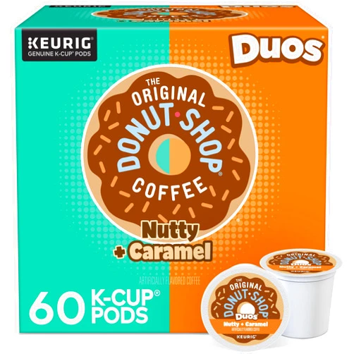 The Original Donut Shop Duos Nutty + Caramel Coffee, Keurig Single Serve K-Cup Pods, Light Roast Coffee, 60 Count, (6 Packs of 10)