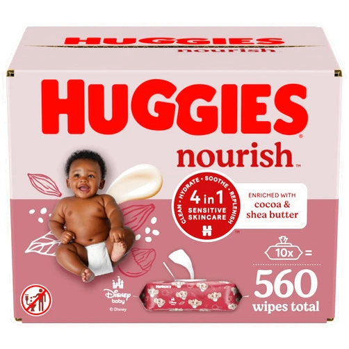 Huggies Nourish Scented Baby Wipes, 10 Push Button Packs (560 Wipes Total)