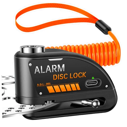 ONVIAN Motorcycle Disc Brake Lock with 120dB Alarm, Rechargeable Waterproof Motorcycle Locks Anti Theft for 7mm Motorcycle Brake Helmet Scooter Wheel Lock 5FT Reminder Cable (Black)