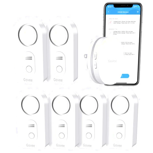 Govee Water Detectors 6 Pack Sensor with 100dB Adjustable Audio Alarm Bundle with Govee WiFi Smart Gateway with Alert Email & APP Push for Home Bedrooms