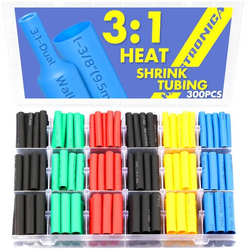 haisstronica 300PCS Heat Shrink Tubing,3:1 Ratio Marine Heat Shrink Tube Kit 6 Colors 3 Sizes Black, Red, Blue, Yellow,Green