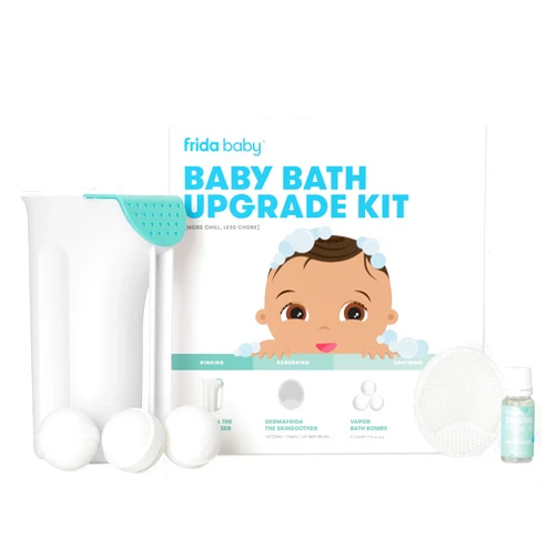 Frida Baby Baby Bath Upgrade Kit | Infant and Toddler Bath Essentials, Rinser Cup, Baby Bath Silicone Brush, Bath Bombs, Essential Oil Vapor Drops