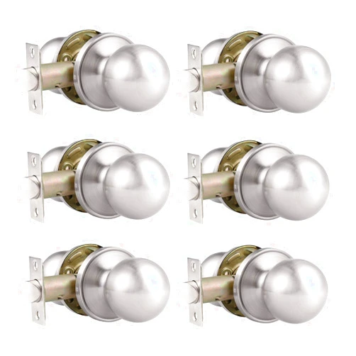 Probrico(6 Pack Hall/Closet Room Round Door Knob,Passage Function for Hall/Closet,Interior Door Door Lock Handle Satin Nickel Finish, Keyless(Non-Locking Knobs) Interior Door Handles Locks