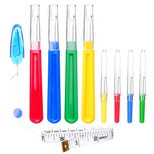 Elisel 10 PCS Assorted Color Sewing Seam Rippers and Sewing Thread Removers Kit, Hand-held Stitch Ripper Sewing Tools, with 1 Scissor and 1 Soft Tape Measure (10PCS-Ripper Set)