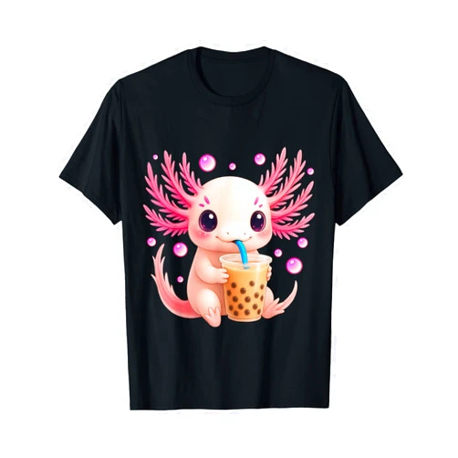 Funny Axolotl Bubble Boba Tea Christmas Gifts Kids Axolotl Bubble Boba Tea Anime Cute Kawaii Teen Girls Kids T-Shirt