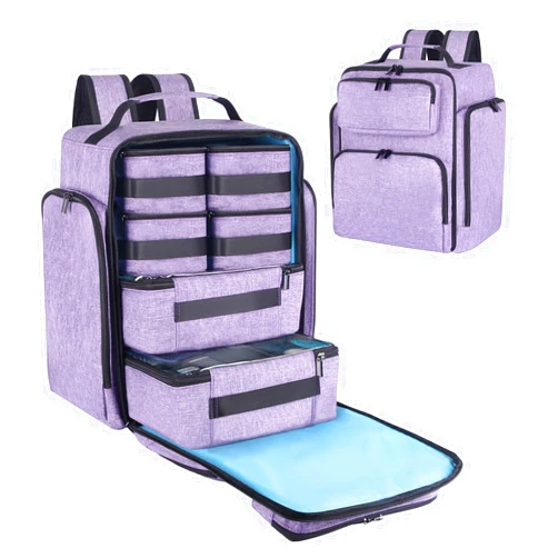 Kitguard Travel Makeup Organizer Backpack with 6 Removable Cases,Extra Large Cosmetic Storage Bag for Women and Professional Make up Artist (Purple)