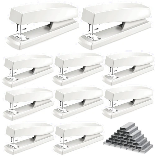 Marspark 10 Pcs Stapler for Desk Office Staplers Bulk with 6000 Staples 25 Sheet Capacity for School Office (White)