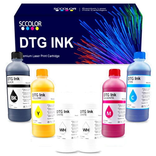 SPLENDIDCOLOR DTG Ink 500ml Direct to Garment Printing Ink Digital Textile and More Printing Refill for SureColor F2000 F2100 Ricoh DTG Printers and More.(2W+1B+1C+1M+1Y)