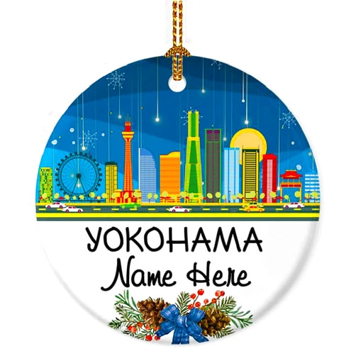 Padovo Yokohama City Travel Souvenir Gifts for Women Men Personalized Christmas Ornaments Keepsake Gift for Friends Family Hanging Decoration for Home Custom Circle Ornament Ceramic 3 Inch