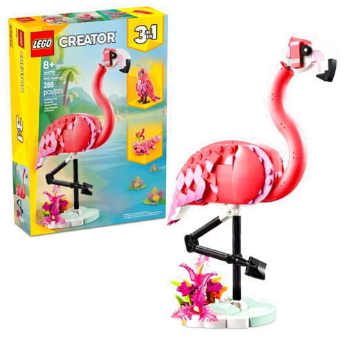 LEGO Creator 3 in 1 Wild Animals: Pink Flamingo Animal Building Toy - Includes 3 Building Options, Pink Flamingo, Cockatoo, or Axolotl - Learning Toy for Kids, Girls, and Boys, Ages 8+ - 31170