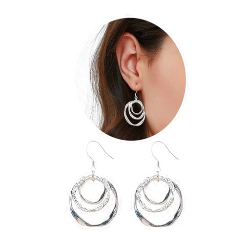 ESLALA 3-layered Circle Silver Plated Lightweight Dangle Drop Earrings Fashion Dainty Geometric Dangling Earrings for Women