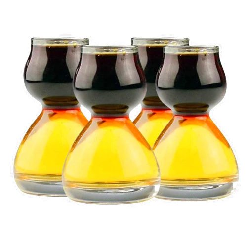QUAFFER Double Bubble Layered Shot Glass – Chaser Shot Glass Jigger for Smooth Shots – Fun Unique Split Shot Glasses Barware (1.25oz Top & 2.25oz Bottom, Set of 4)