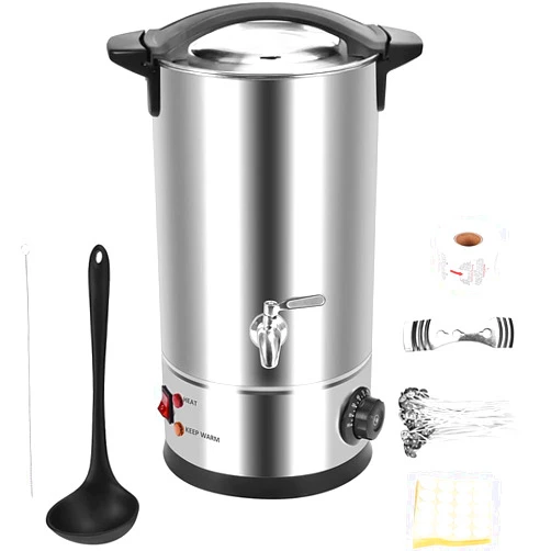 SNNplapla 10 Qts Wax Melter for Candle Making Candle, Wax Melting Pot, Large Commercial Candle Maker Machine with Pour Spout and Temperature Control for Business Home, Silver (XG-144)